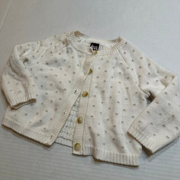 Tea Collection Sparkle Baby Cardigan sz 12-18 m Golden Cranes - Picture 6 of 7